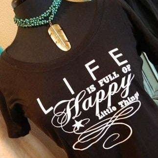 Women's Tee - Happy Little Things - Black - CLEARANCE