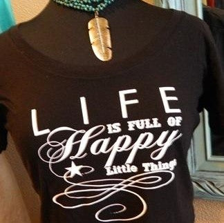 Women's Tee - Happy Little Things - Black - CLEARANCE