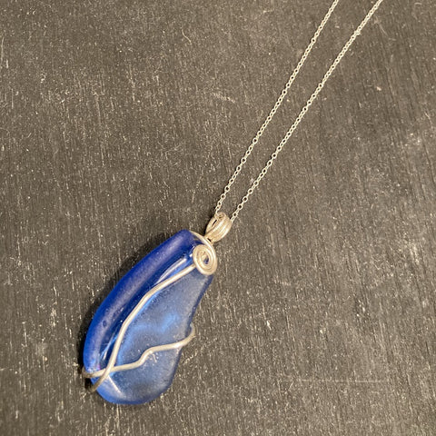 Sea Glass and Sterling Silver Pendant