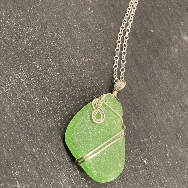 Sea Glass and Sterling Silver Pendant