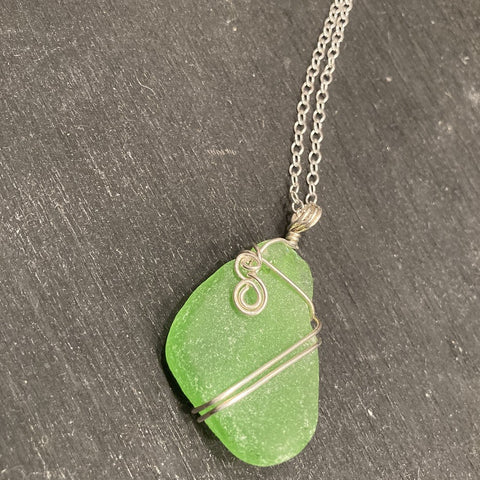 Sea Glass and Sterling Silver Pendant