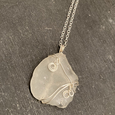 Sea Glass and Sterling Silver Pendant