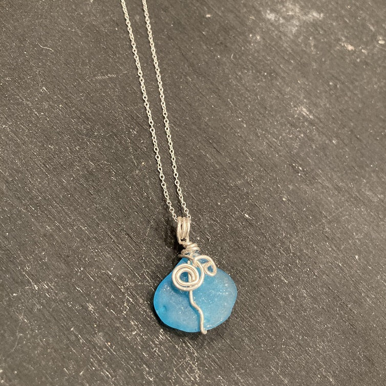 Sea Glass and Sterling Silver Pendant