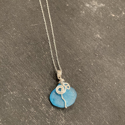 Sea Glass and Sterling Silver Pendant